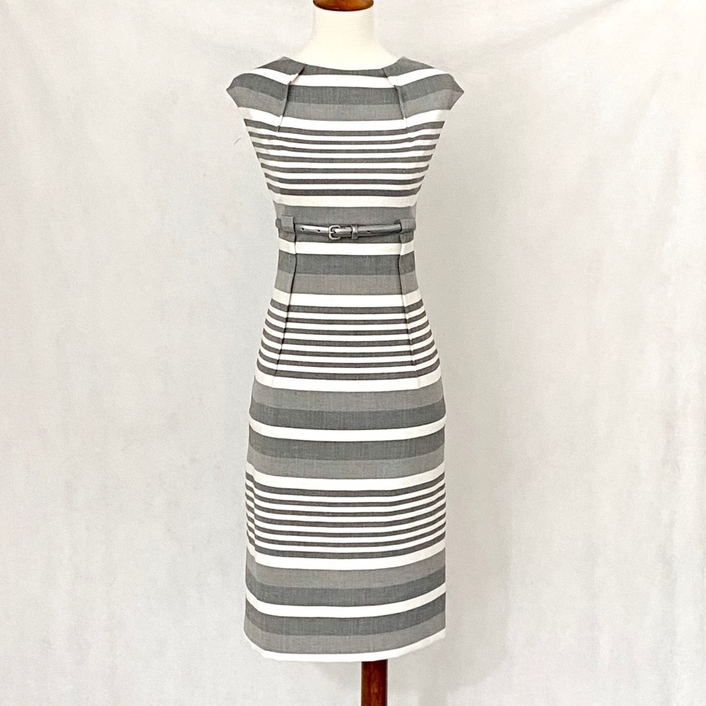 Calvin Klein Gray Striped Belted Sheath Dress - Picture 3 of 11